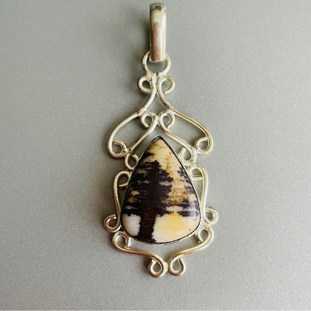 Septarian Jasper Filigree Sterling Silver Pendant for Necklace